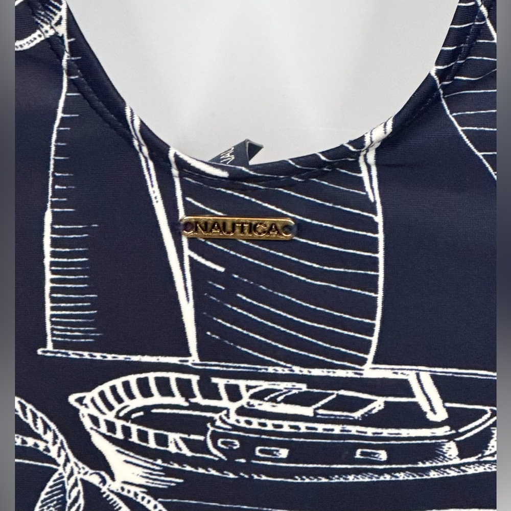 Nautica One Piece Swimsuit XL Navy Nautical Sailboat Print Crisscross Back NWOT - Picture 3 of 6